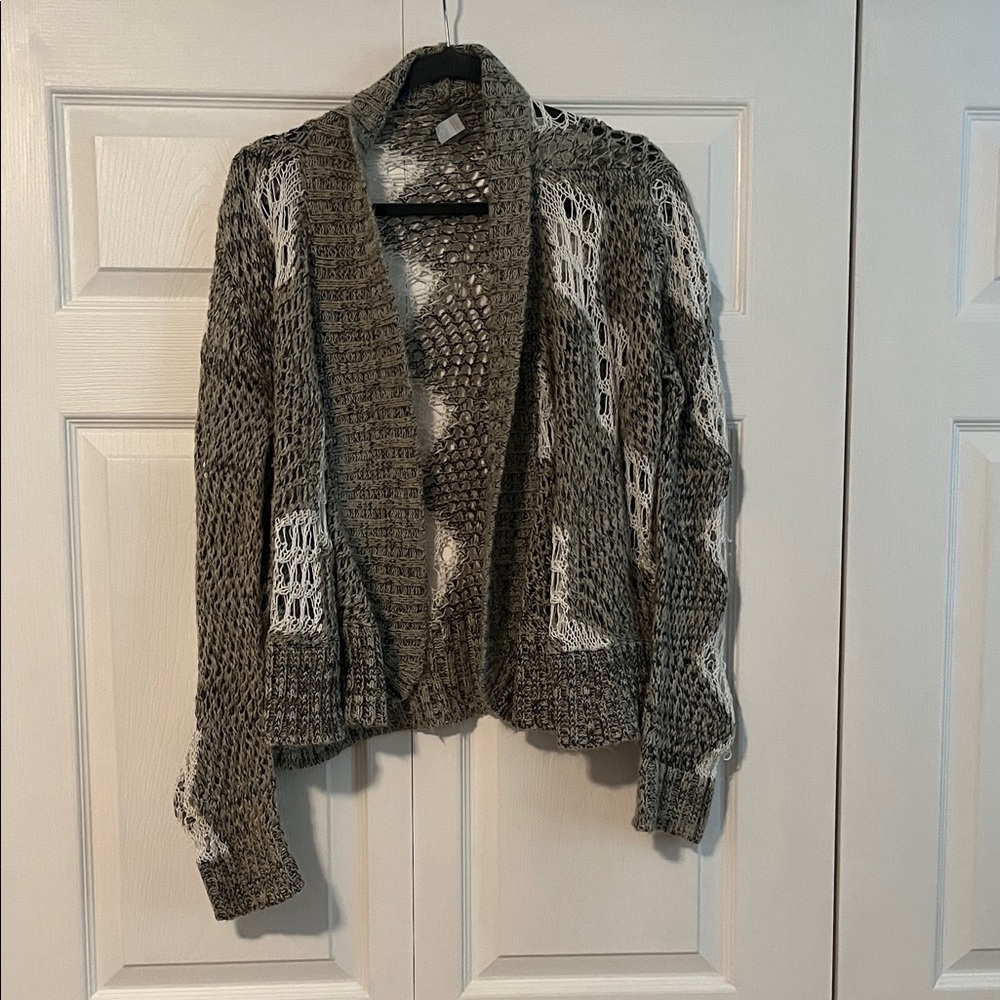 Gray and White Open Knit Women's Sweater - Picture 1 of 5